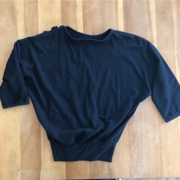 Vintage 80s Black Sweatshirt Batwing Beaded Sequins Flower Appliqué Decorative - Picture 7 of 14